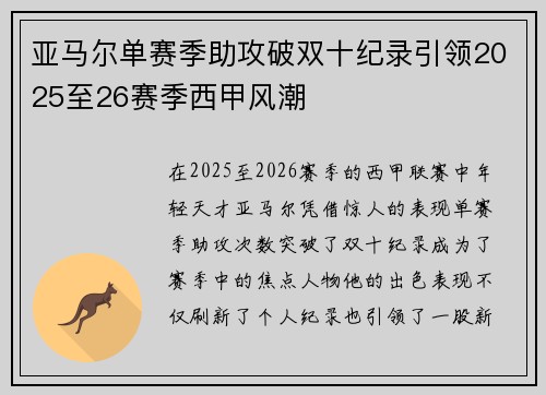 亚马尔单赛季助攻破双十纪录引领2025至26赛季西甲风潮