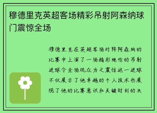 穆德里克英超客场精彩吊射阿森纳球门震惊全场 穆德里克英超客场精彩吊射阿森纳球门震惊全场